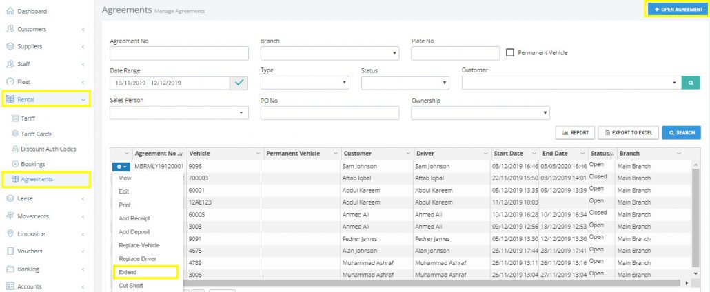 Speed Rental Software Rental Agreement Extension | Speed Auto Systems